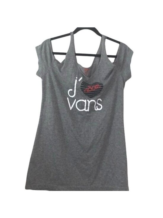 Vans Tops - Vans Womens Gray Graphic Cutout T-Shirt Size L With "I Love Vans" Design